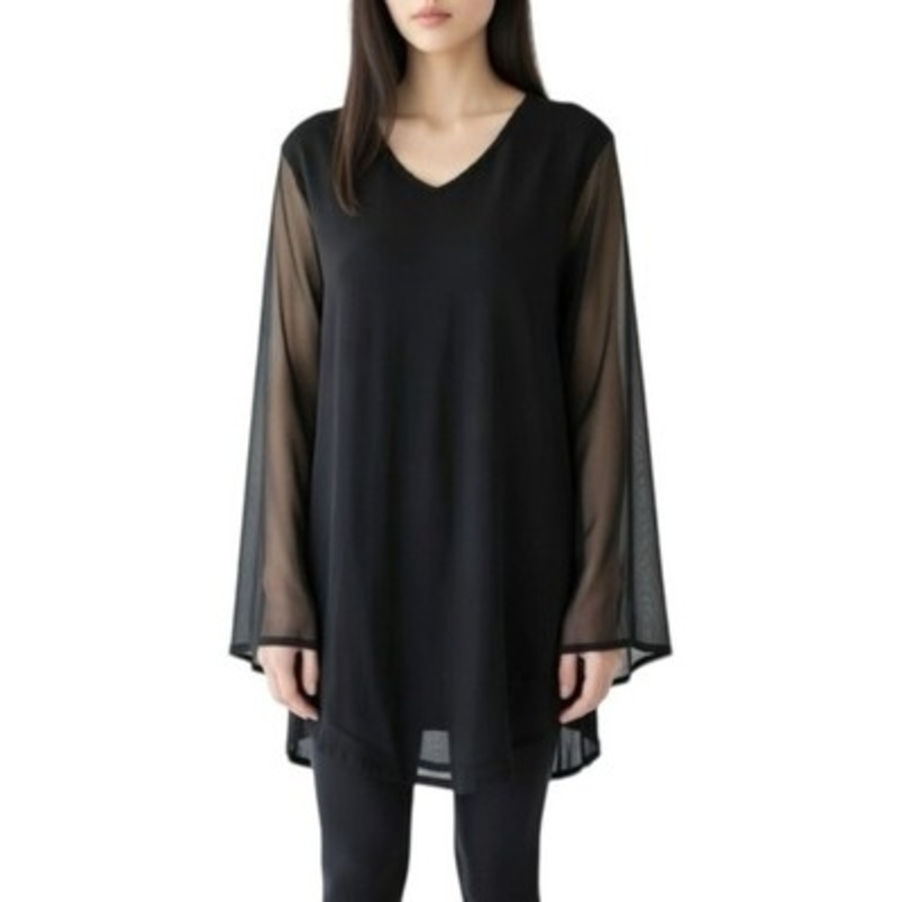 Vintage New York City Design Co. Women's Black Silk Tunic Blouse XL Sheer NWT